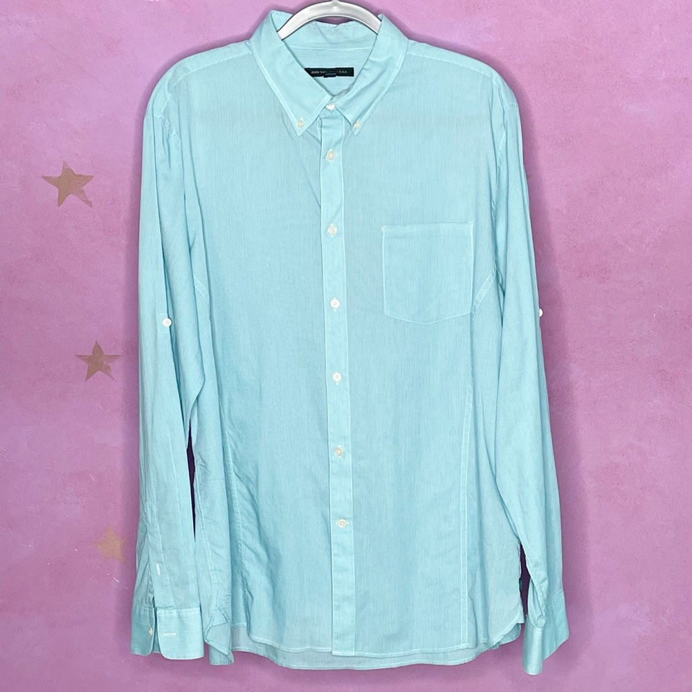 John Varvatos Men Size XL Blue Pinstripe Cotton Long Sleeve Casual Shirt Luxury